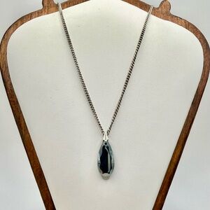 Black Faceted Teardrop Pendant Necklace Minimal Modern